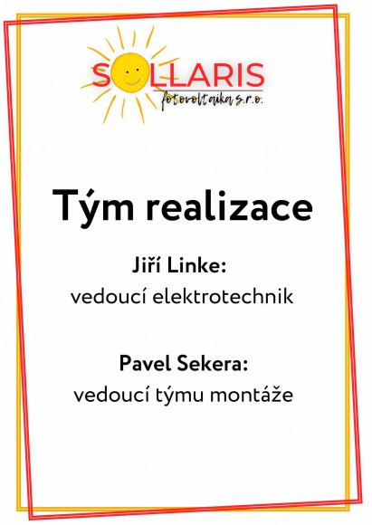Tým realizace Jiří Linke, Pavel Sekera v SOLLARIS fotovoltaika s.r.o.