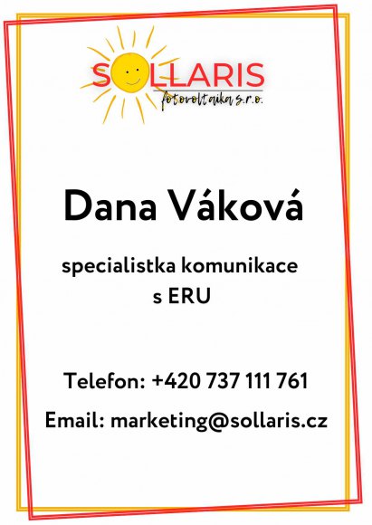 Dana Váková specialista komunikace s ERU v SOLLARIS fotovoltaika s.r.o.